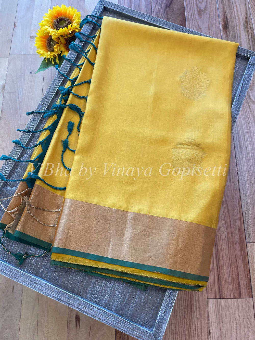 Sarees - Yellow And Bottle Green Kaddi Border Kanchi Soft Silk Saree