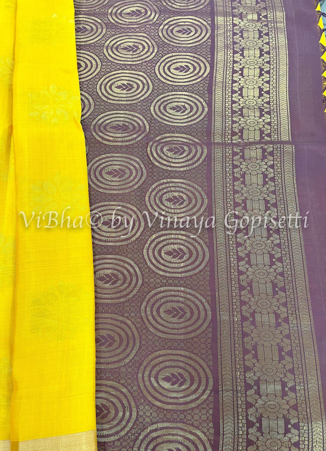 Sarees - Yellow And Brown Kaddi Border Kanchi Soft Silk Saree