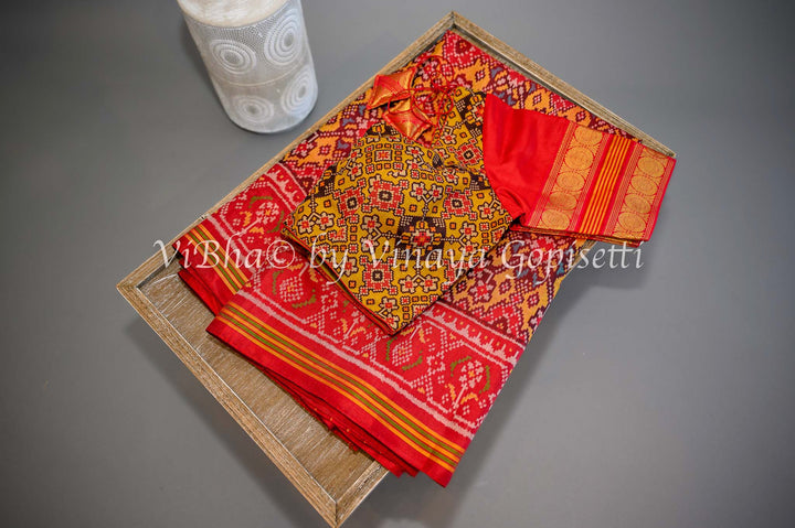 Sarees - Yellow And Red Single Ikkat Patola Saree And Blouse