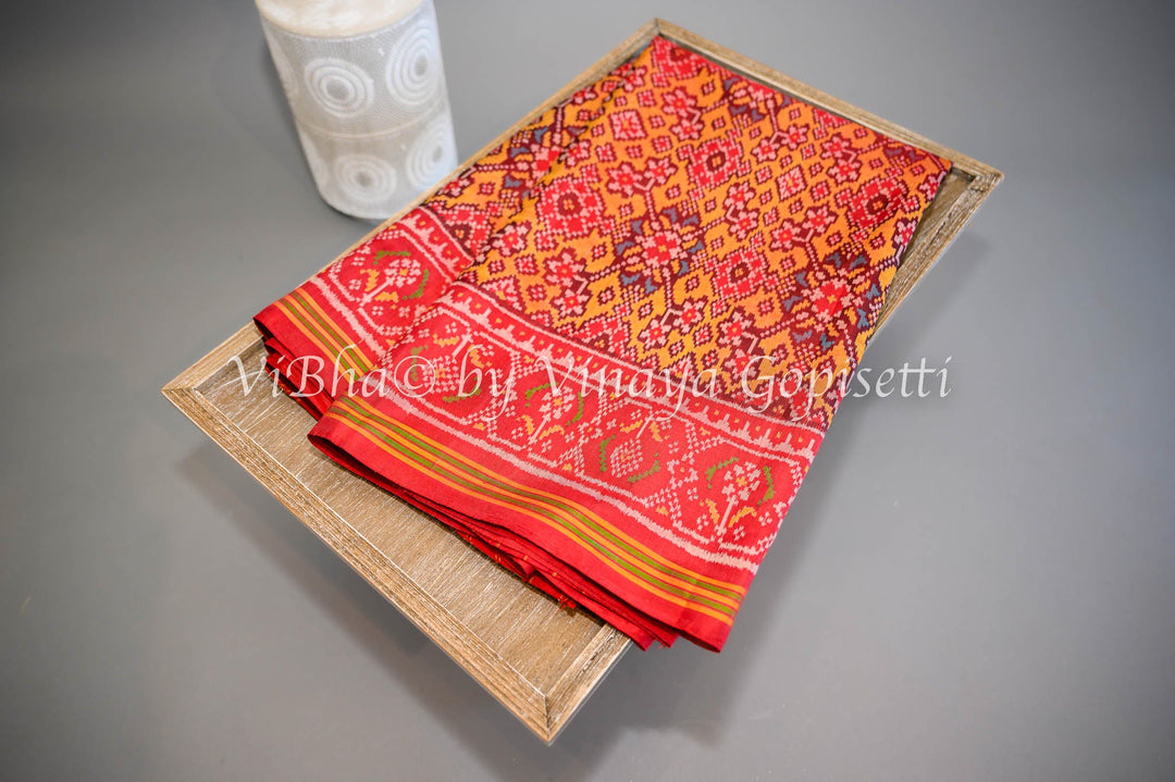 Sarees - Yellow And Red Single Ikkat Patola Saree And Blouse