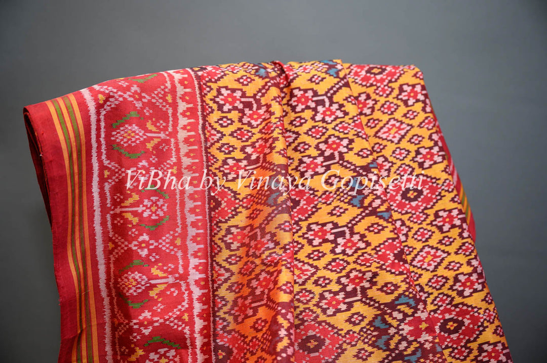 Sarees - Yellow And Red Single Ikkat Patola Saree And Blouse