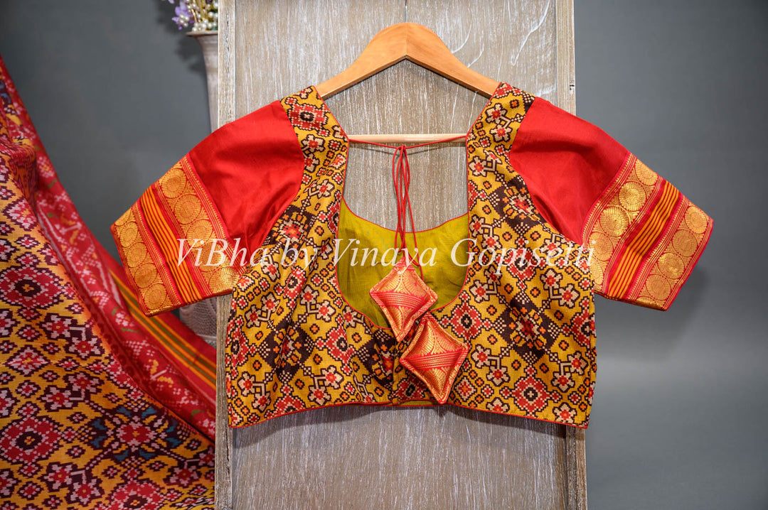 Sarees - Yellow And Red Single Ikkat Patola Saree And Blouse