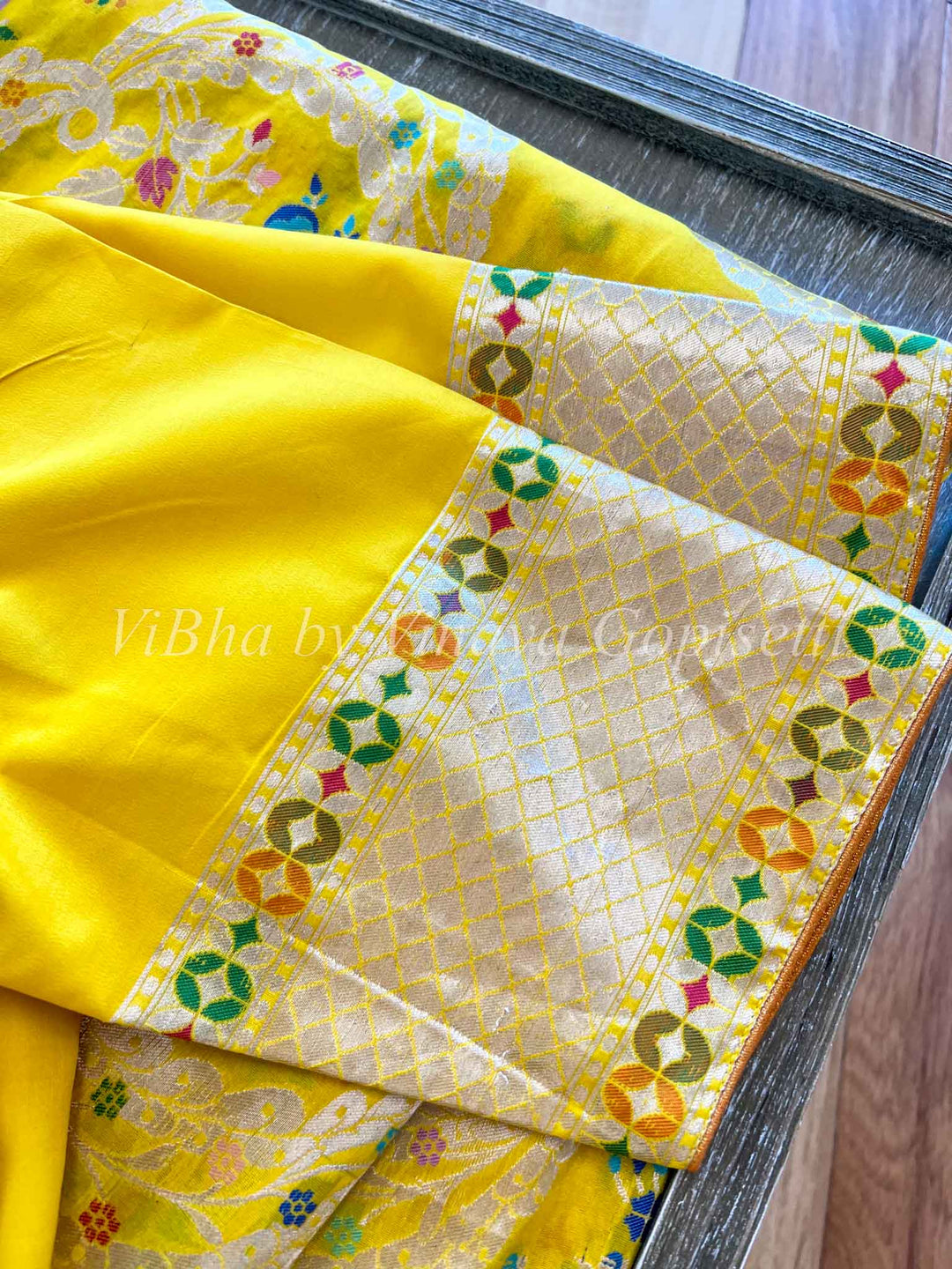 Sarees - Yellow Meenakari Jungla Weave Banarasi Saree