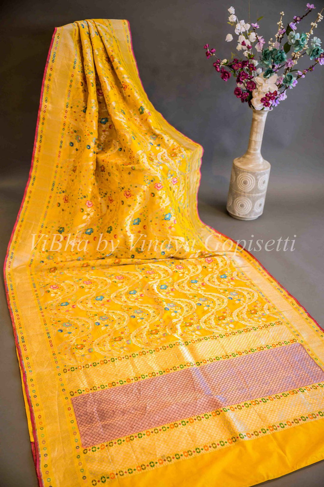 Sarees - Yellow Meenakari Jungla Weave Banarasi Saree