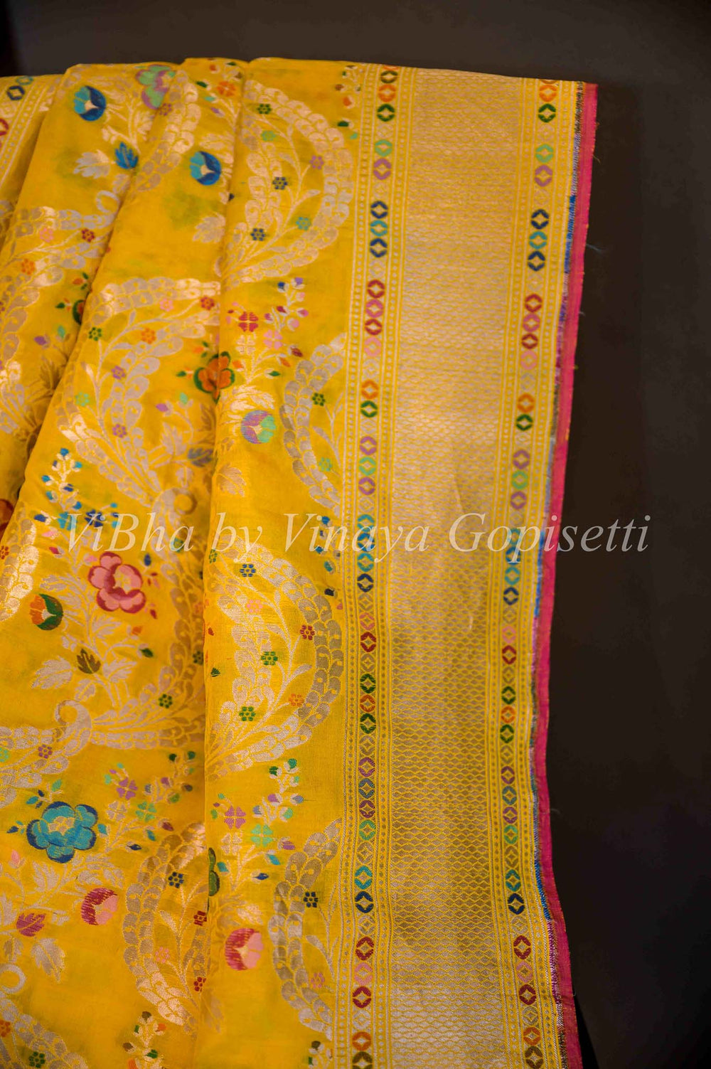 Sarees - Yellow Meenakari Jungla Weave Banarasi Saree