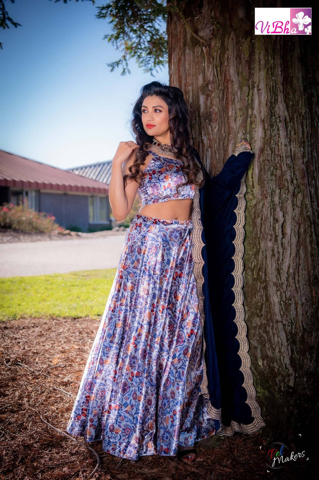 Velvet Lehenga - Blue Velvet Lehenga