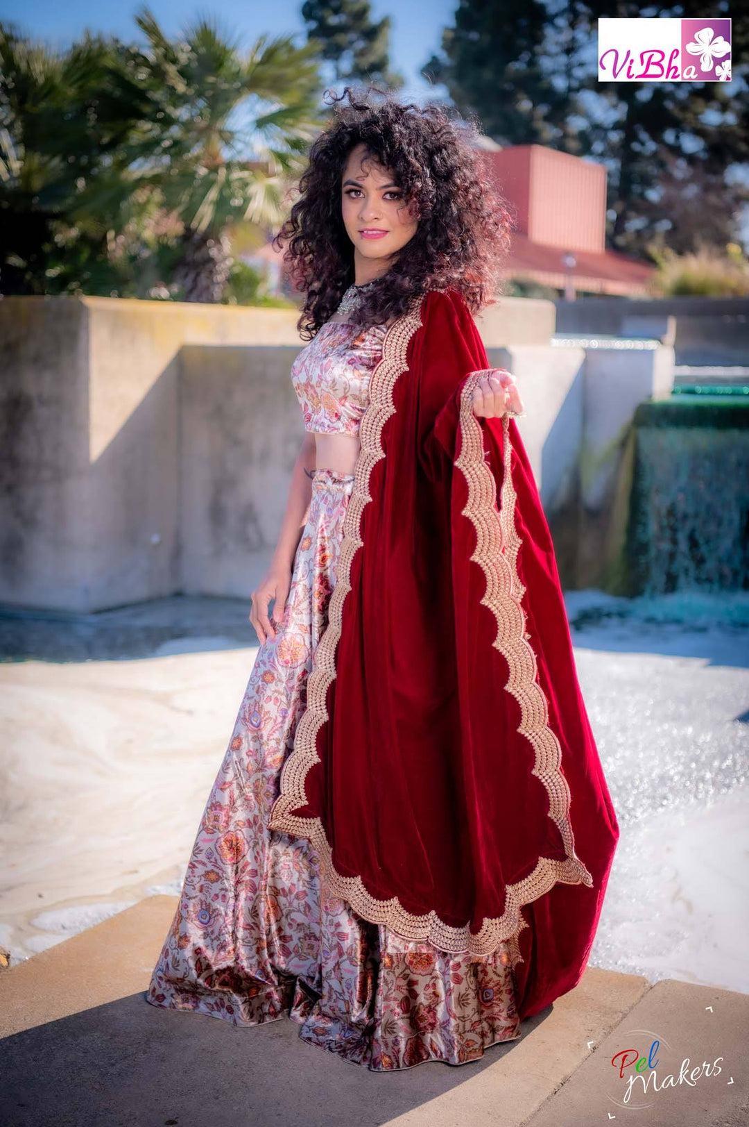 Velvet Lehenga - Maroon Velvet Lehenga