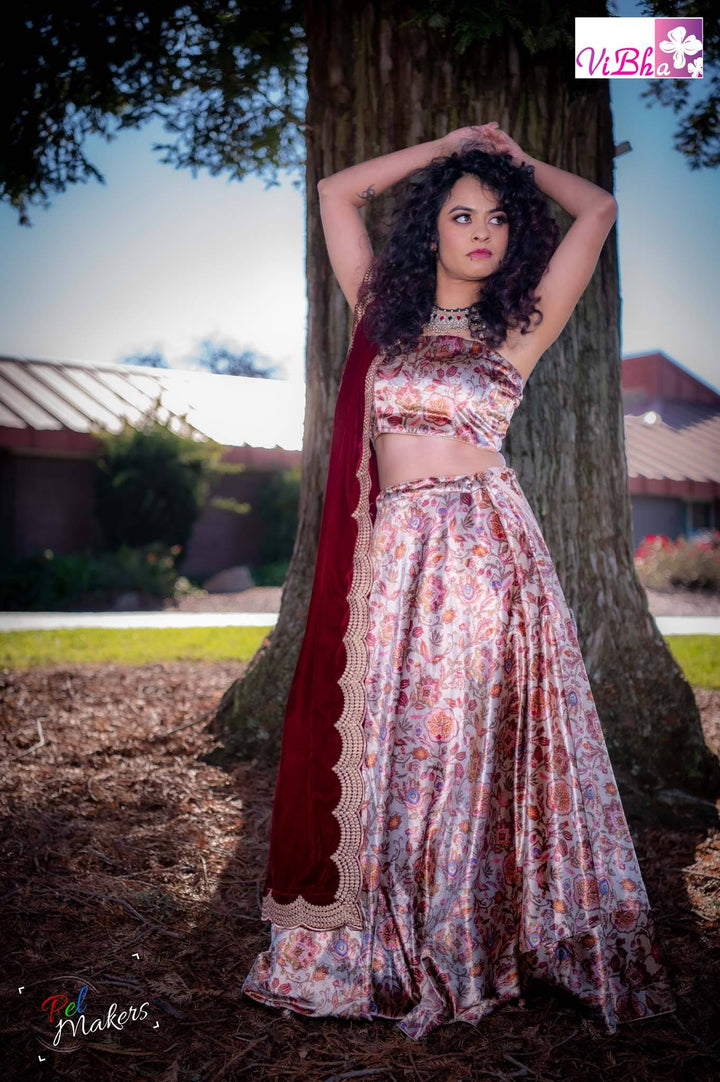 Velvet Lehenga - Maroon Velvet Lehenga