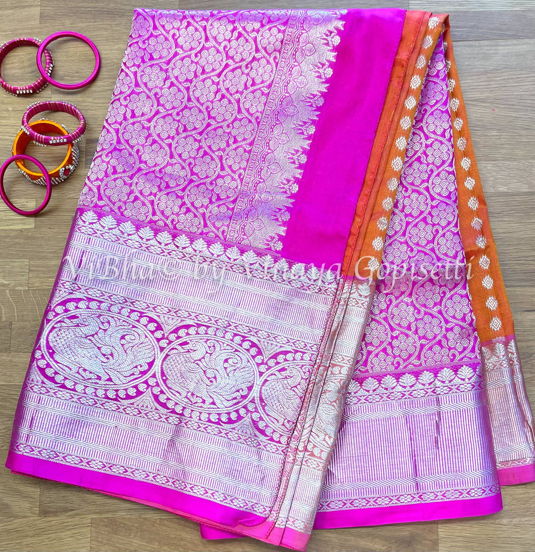 Venkatagiri Sarees - Orange And Pink Venkatagiri Saree