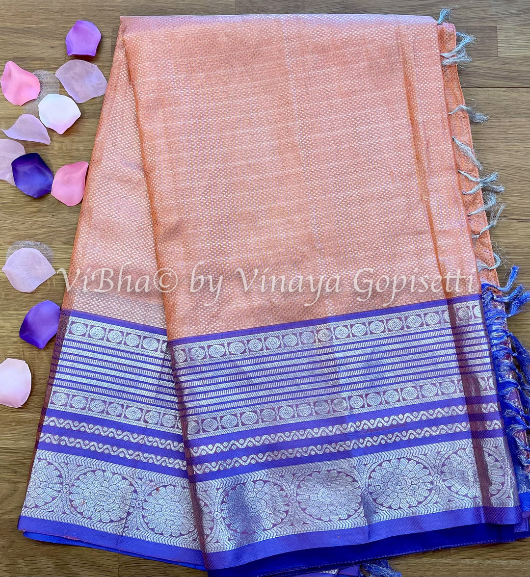 Venkatagiri Sarees - Peach And Violet Venkatagiri Saree