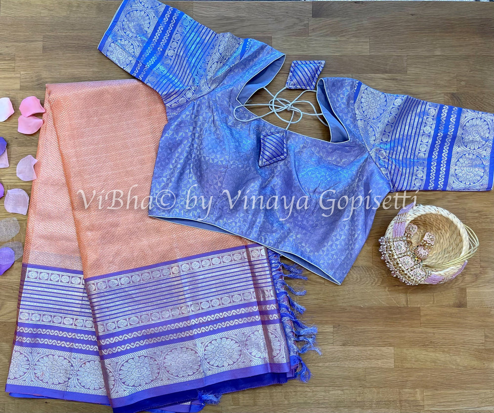 Venkatagiri Sarees - Peach And Violet Venkatagiri Saree