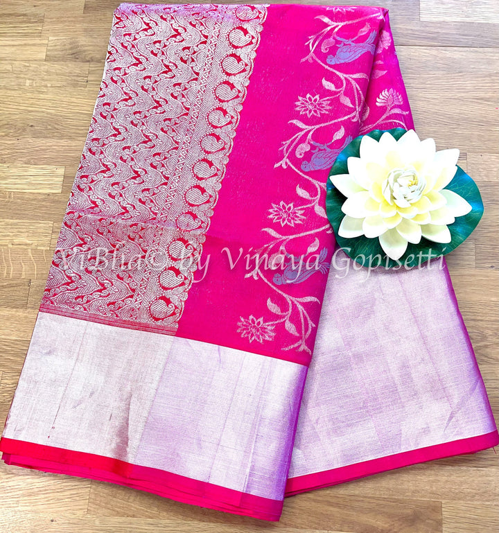 Venkatagiri Sarees - Rani Pink Birds All Over Venkatagiri Saree