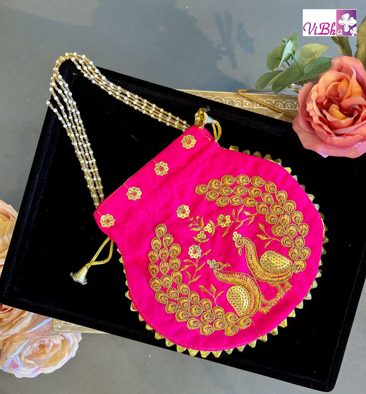 Vibha Accessories - Peacock Motif Gota Patti Potli Bag