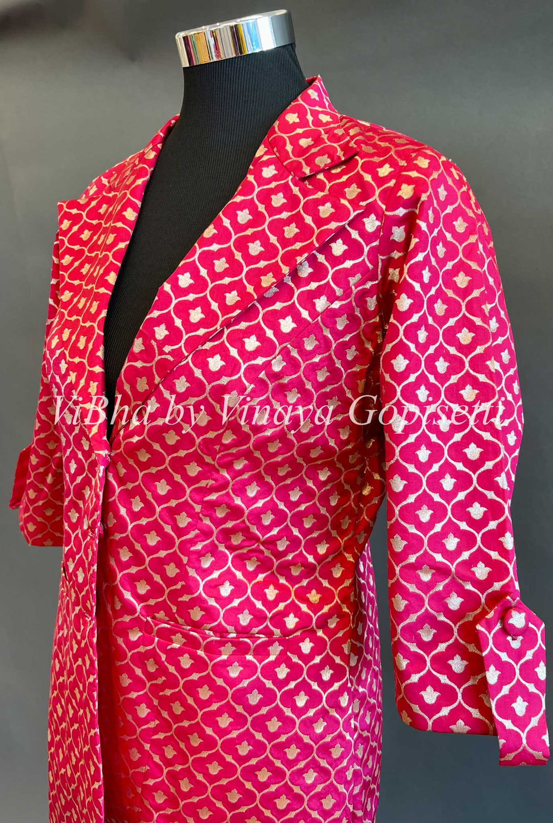 Womens Kurta - Red Jacket Style Banarasi Silk Cardigan